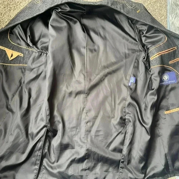 VITTORIO ST ANGELO MENS DENIM JEAN SPORTS BLAZER BLAXK GRAY POCKETS SIZE 44 LONG - Picture 7 of 14